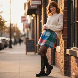 NWT Scoop Plaid Asymmetrical Skirt | Crossover Waist Mini | Size L (12-14)